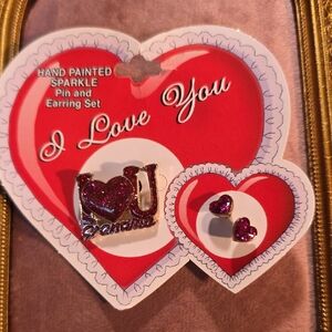 " I Love You Grandma" Heart Pin and Earring Set NWT